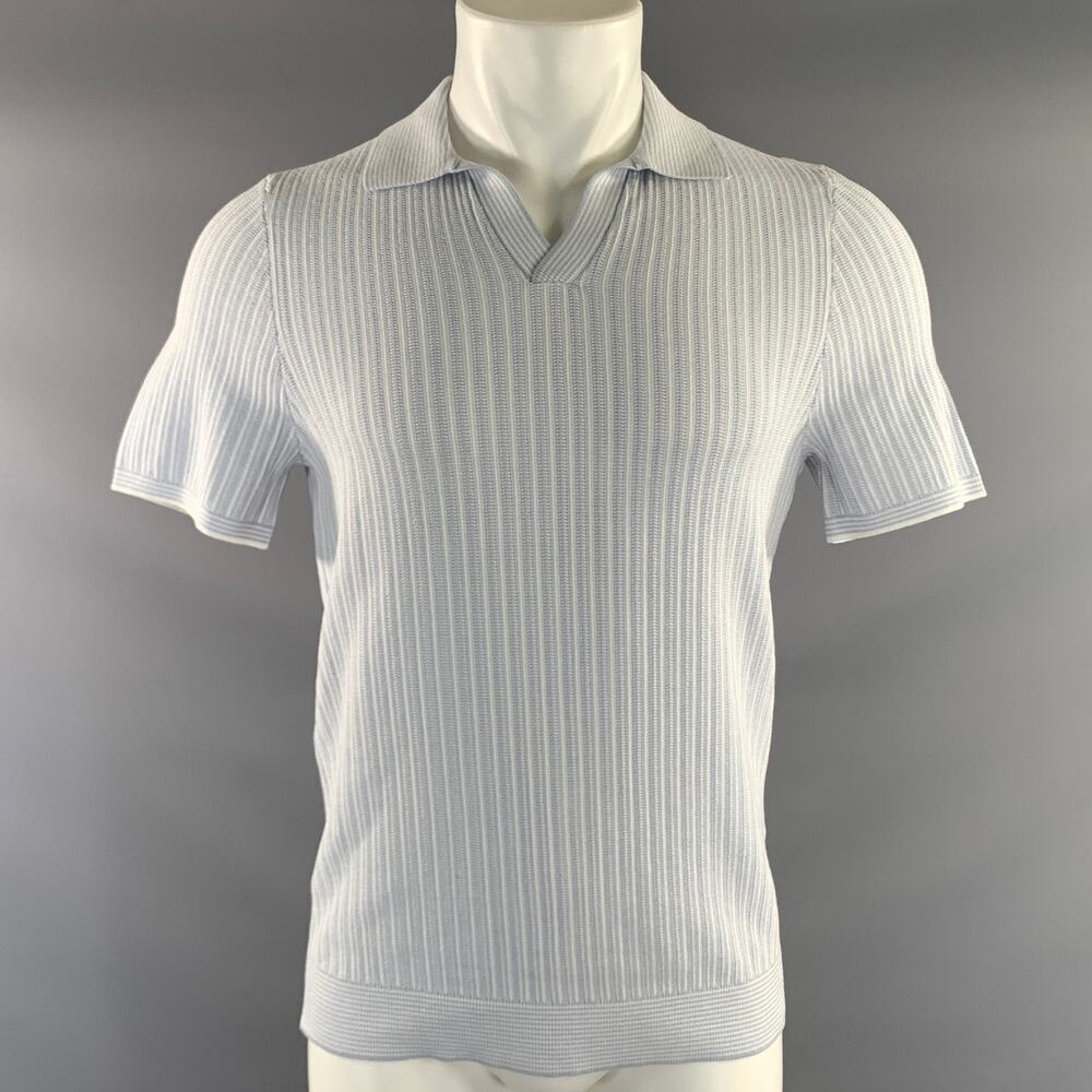 REISS Size XS White Light Blue Knit Viscose Blend Polo Short Sleeve Shirt